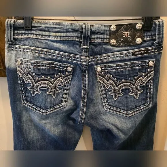 Miss Me Blue Boot Cut Jeans with Silver Embellishments 29x33 1/2 - Picture 1 of 5